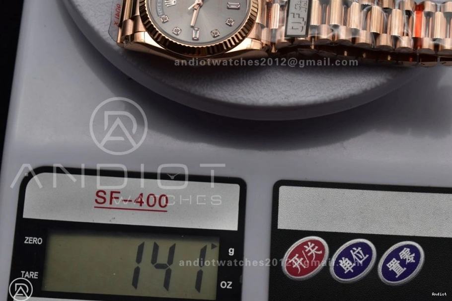 (Gain RG vr3255 904L Dial Grey Steel President with DayDate QF 36 Diamond Square Bracelet Best on V5 Edition Weight) 0506